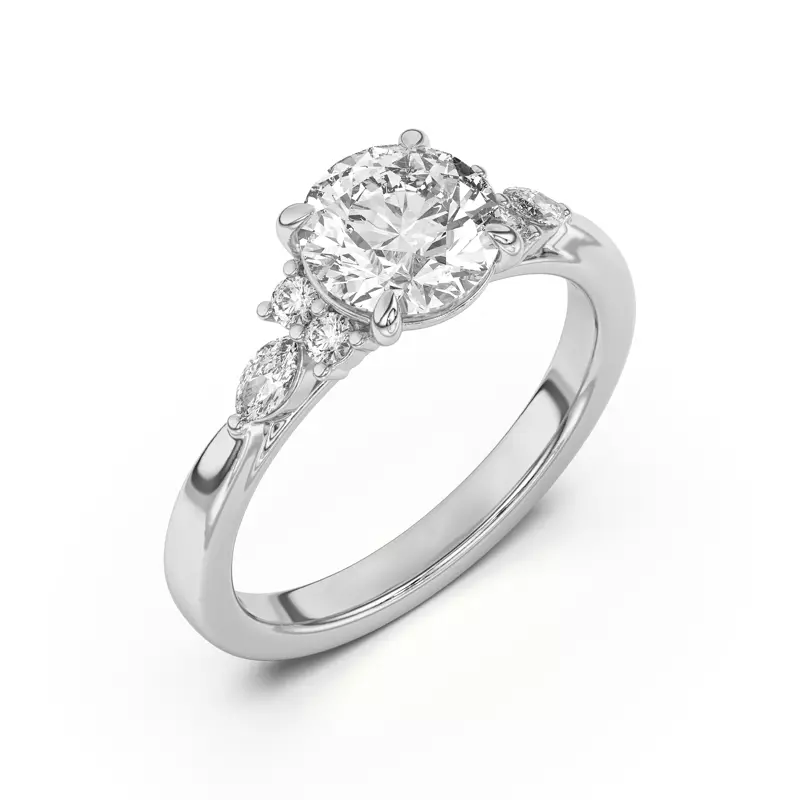14K White Gold Blanche Round and Marquise Cluster Engagement Ring