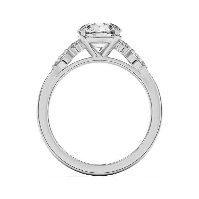14K White Gold Blanche Round and Marquise Cluster Engagement Ring