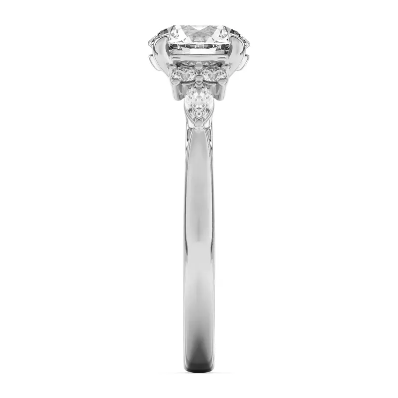 14K White Gold Blanche Round and Marquise Cluster Engagement Ring