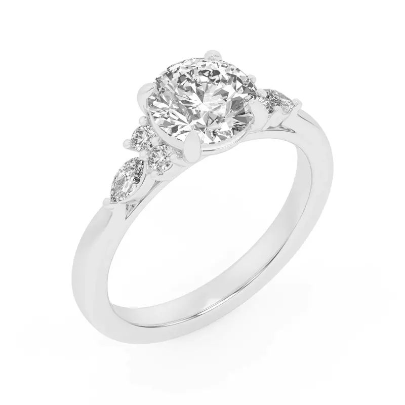 18K White Gold Blanche Round and Marquise Cluster Engagement Ring