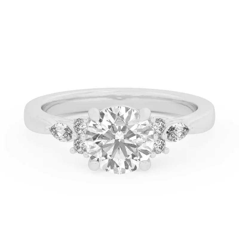 18K White Gold Blanche Round and Marquise Cluster Engagement Ring
