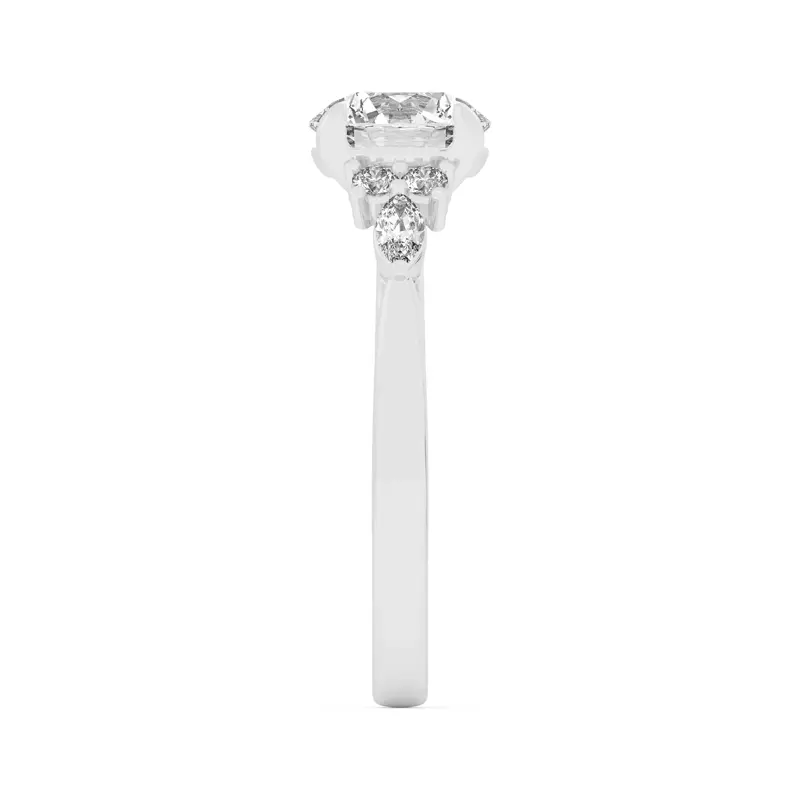 18K White Gold Blanche Round and Marquise Cluster Engagement Ring
