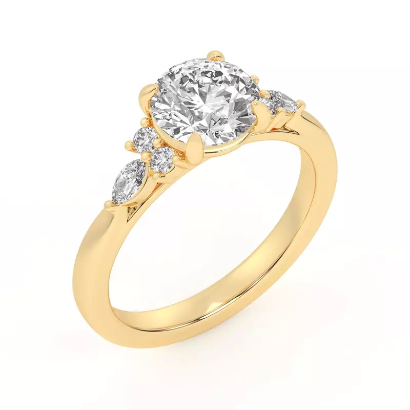 18K Yellow Gold Blanche Round and Marquise Cluster Engagement Ring