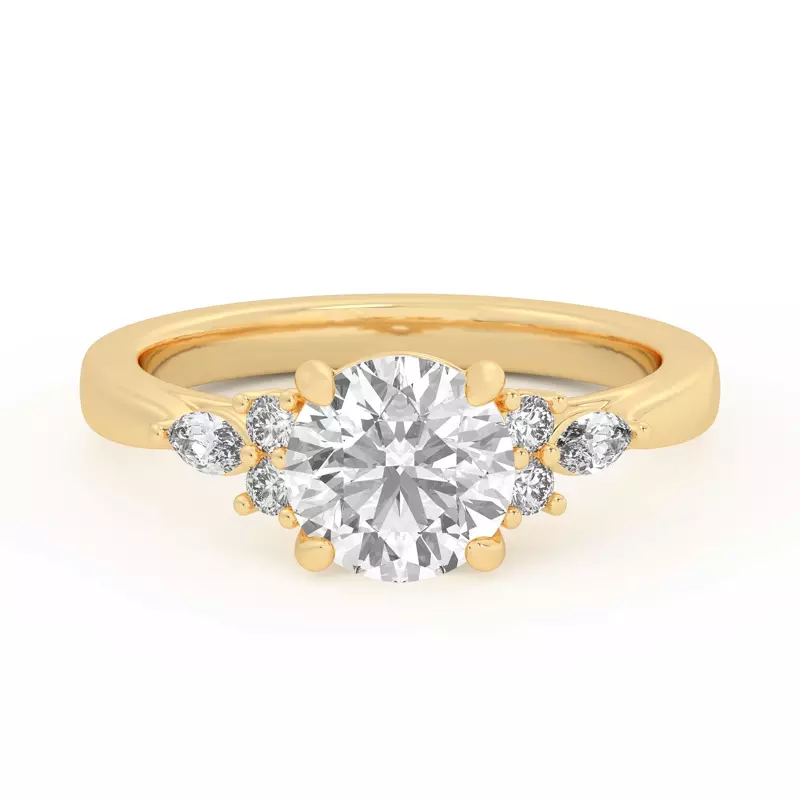 18K Yellow Gold Blanche Round and Marquise Cluster Engagement Ring