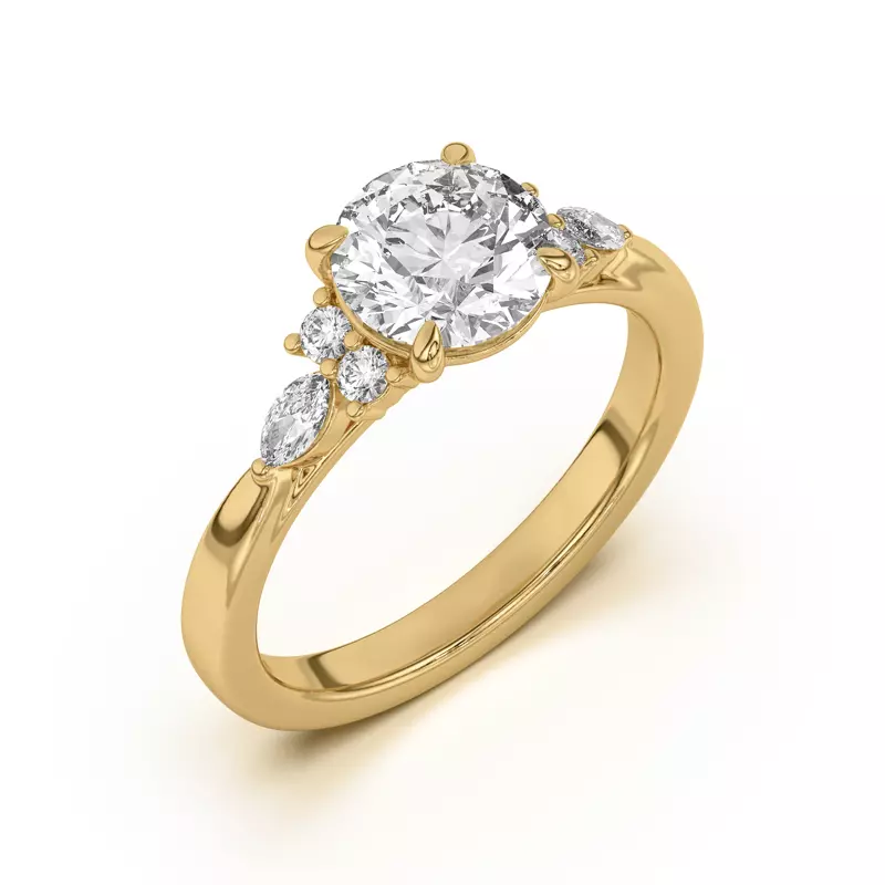 18K Yellow Gold Blanche Round and Marquise Cluster Engagement Ring