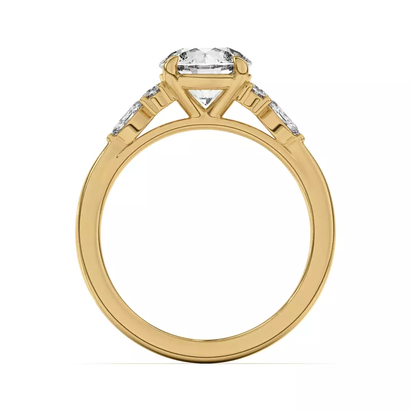 18K Yellow Gold Blanche Round and Marquise Cluster Engagement Ring
