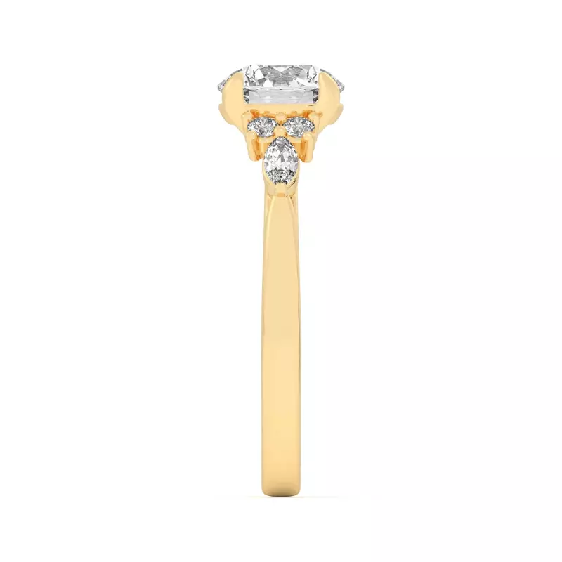 18K Yellow Gold Blanche Round and Marquise Cluster Engagement Ring