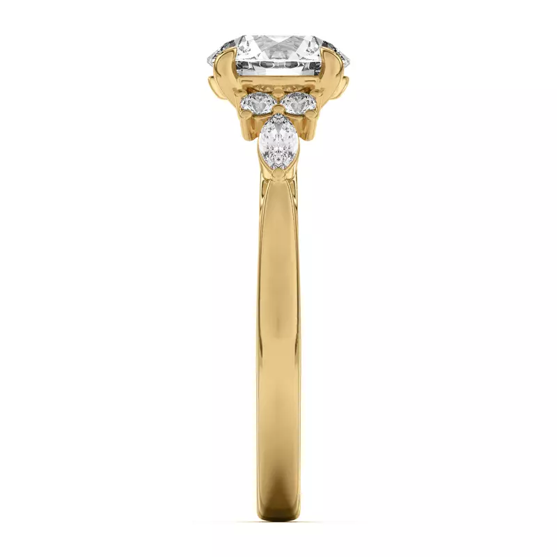 18K Yellow Gold Blanche Round and Marquise Cluster Engagement Ring