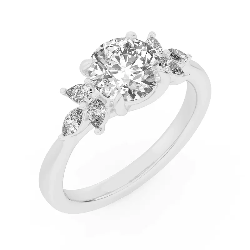 14K White Gold Dara Pear and Marquise Cluster Engagement Ring