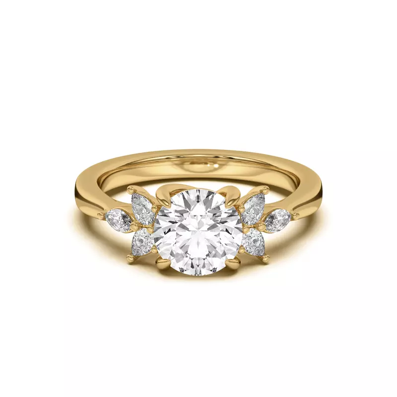 14K Yellow Gold Dara Pear and Marquise Cluster Engagement Ring