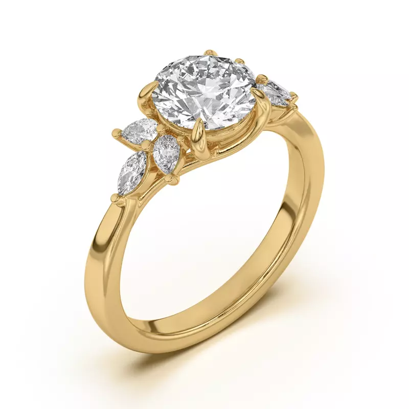 14K Yellow Gold Dara Pear and Marquise Cluster Engagement Ring