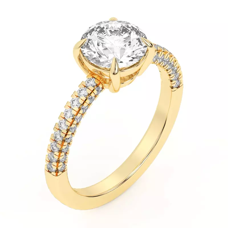 14K Yellow Gold Trio Diamond Engagement Ring