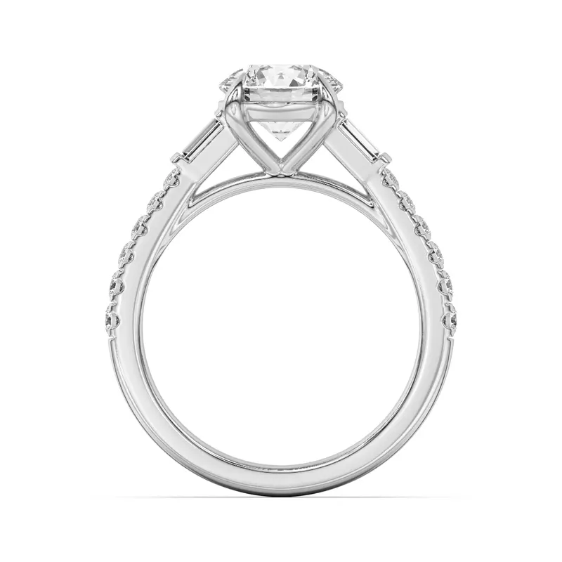 14K White Gold Francesca Round And Baguette Cathedral Engagement Ring