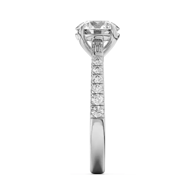 14K White Gold Francesca Round And Baguette Cathedral Engagement Ring