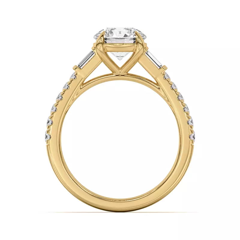 14K Yellow Gold Francesca Round And Baguette Cathedral Engagement Ring