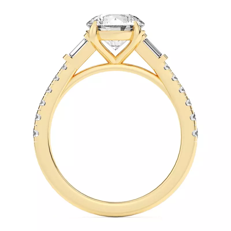 18K Yellow Gold Francesca Round And Baguette Cathedral Engagement Ring