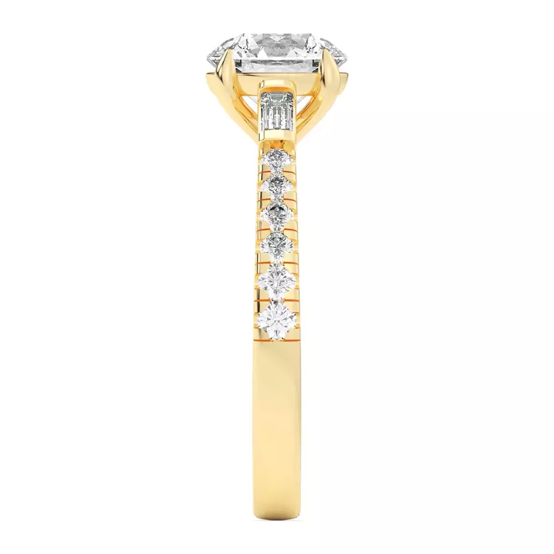 18K Yellow Gold Francesca Round And Baguette Cathedral Engagement Ring
