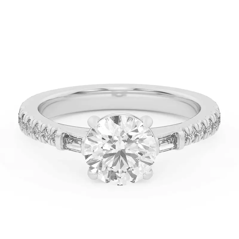 Platinum Francesca Round And Baguette Cathedral Engagement Ring