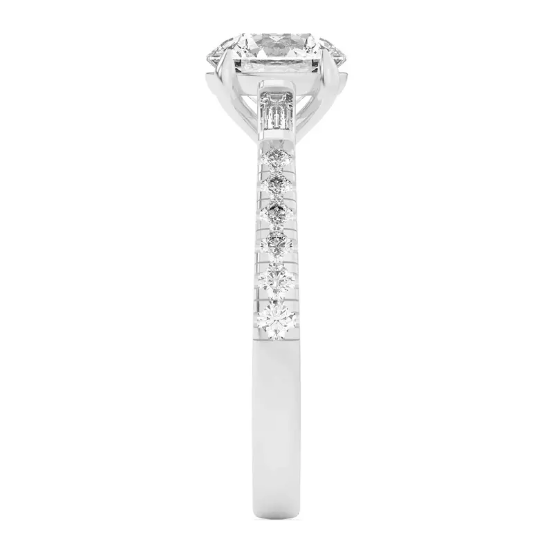 Platinum Francesca Round And Baguette Cathedral Engagement Ring