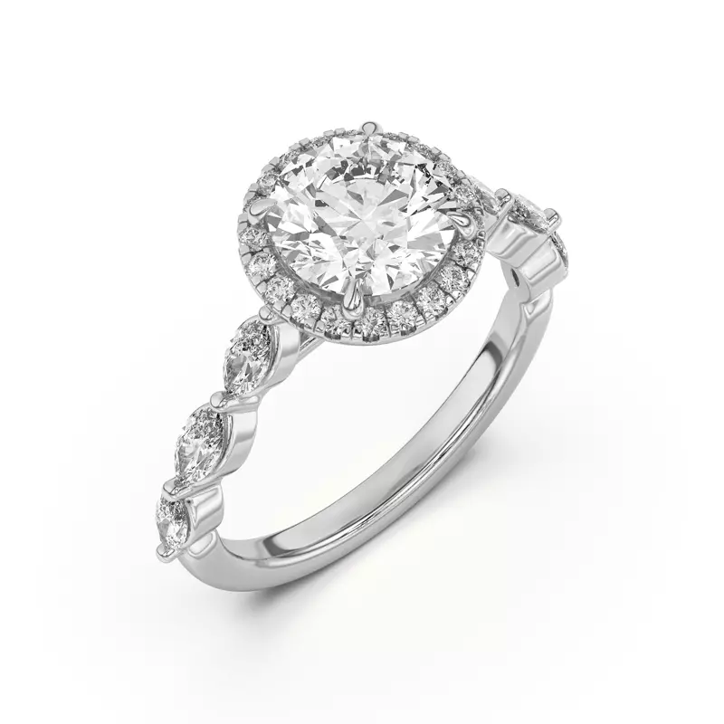 14K White Gold Everly Marquise Engagement Ring With Halo 