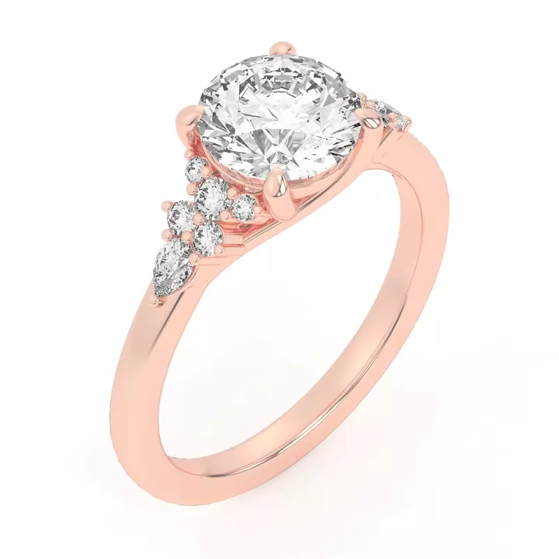 14K Rose Gold Belinda Pear and Round Diamond Cluster Engagement Ring