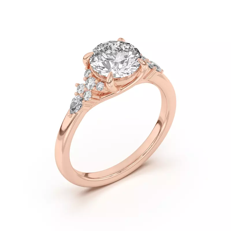 14K Rose Gold Belinda Pear and Round Diamond Cluster Engagement Ring