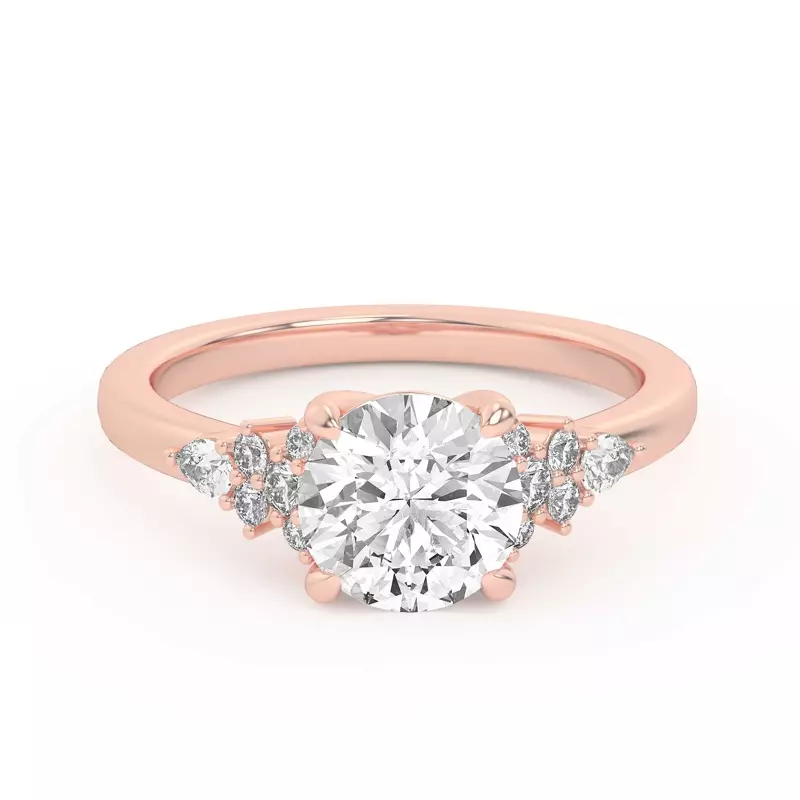 14K Rose Gold Belinda Pear and Round Diamond Cluster Engagement Ring