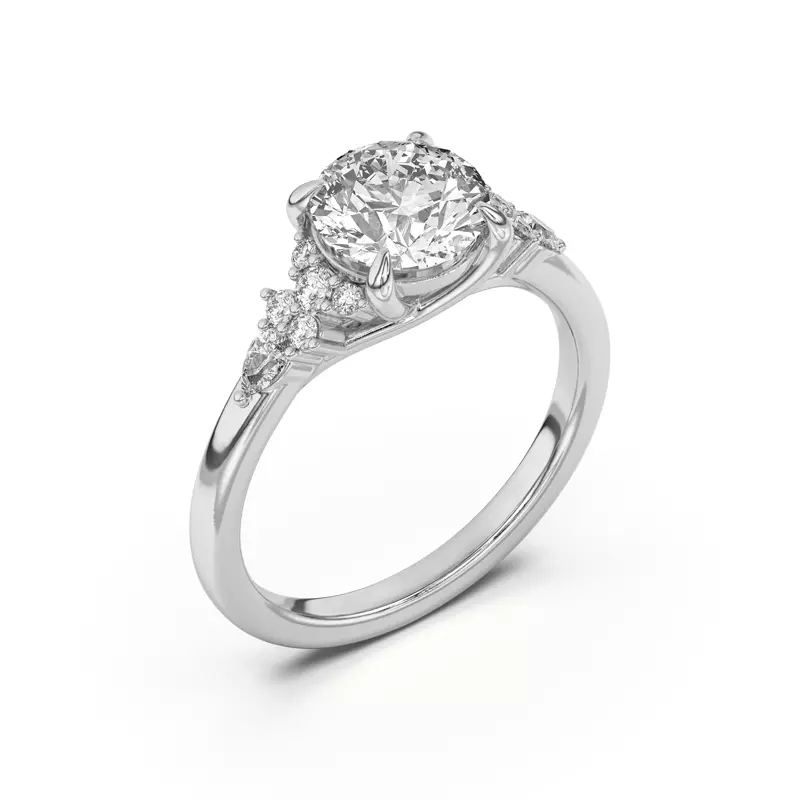 14K White Gold Belinda Pear and Round Diamond Cluster Engagement Ring