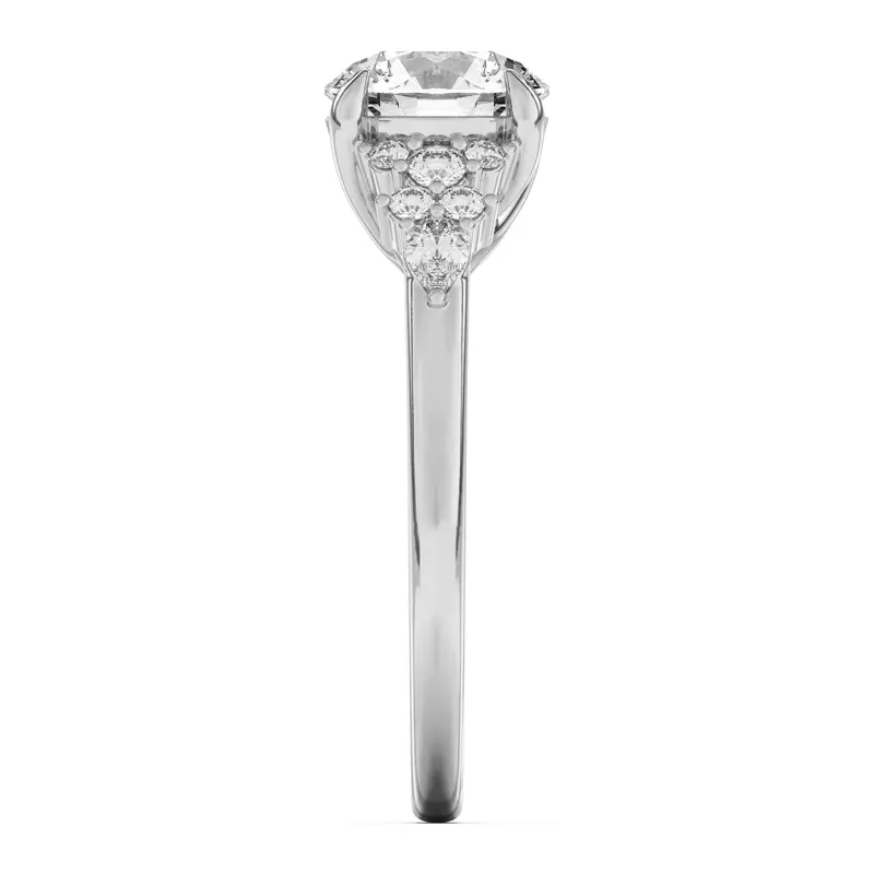 14K White Gold Belinda Pear and Round Diamond Cluster Engagement Ring