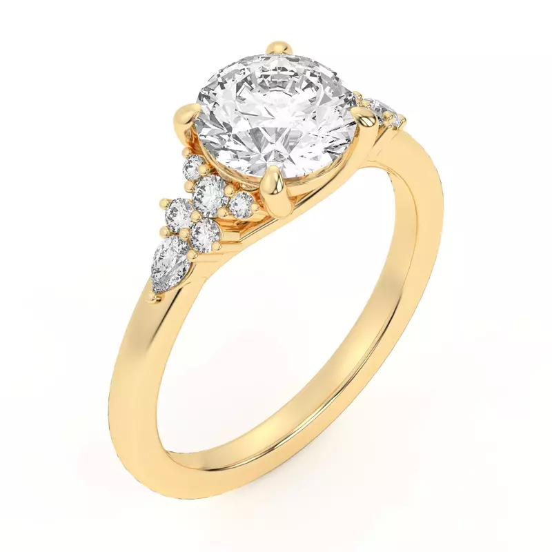 14K Yellow Gold Belinda Pear and Round Diamond Cluster Engagement Ring
