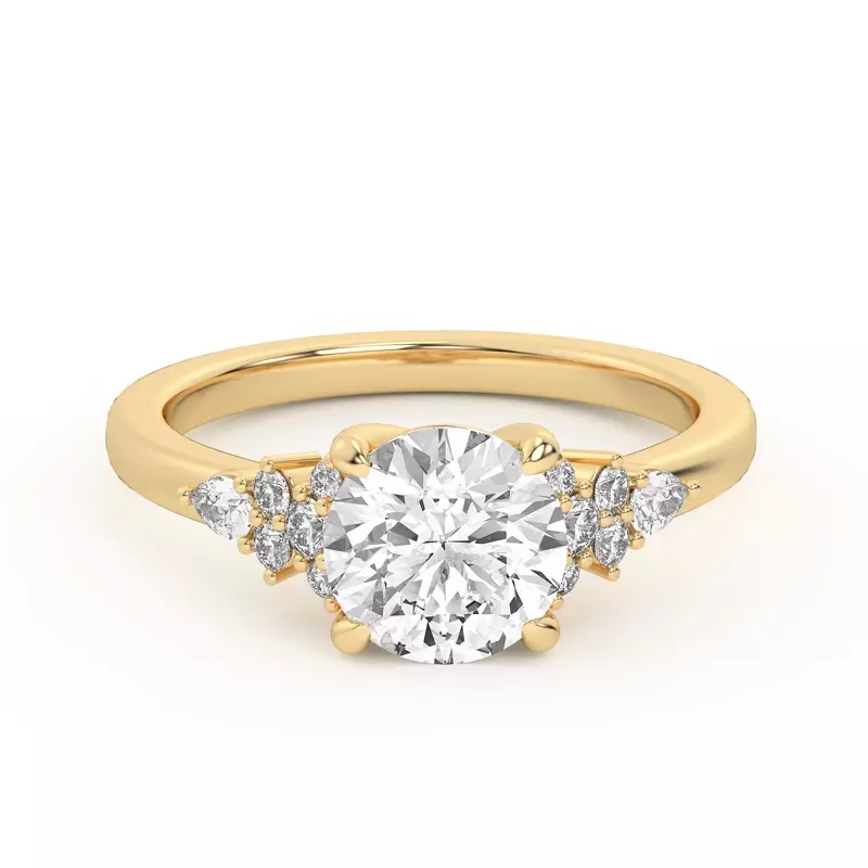 14K Yellow Gold Belinda Pear and Round Diamond Cluster Engagement Ring