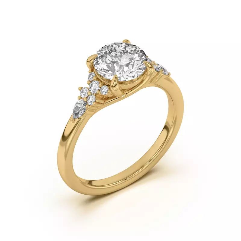 14K Yellow Gold Belinda Pear and Round Diamond Cluster Engagement Ring