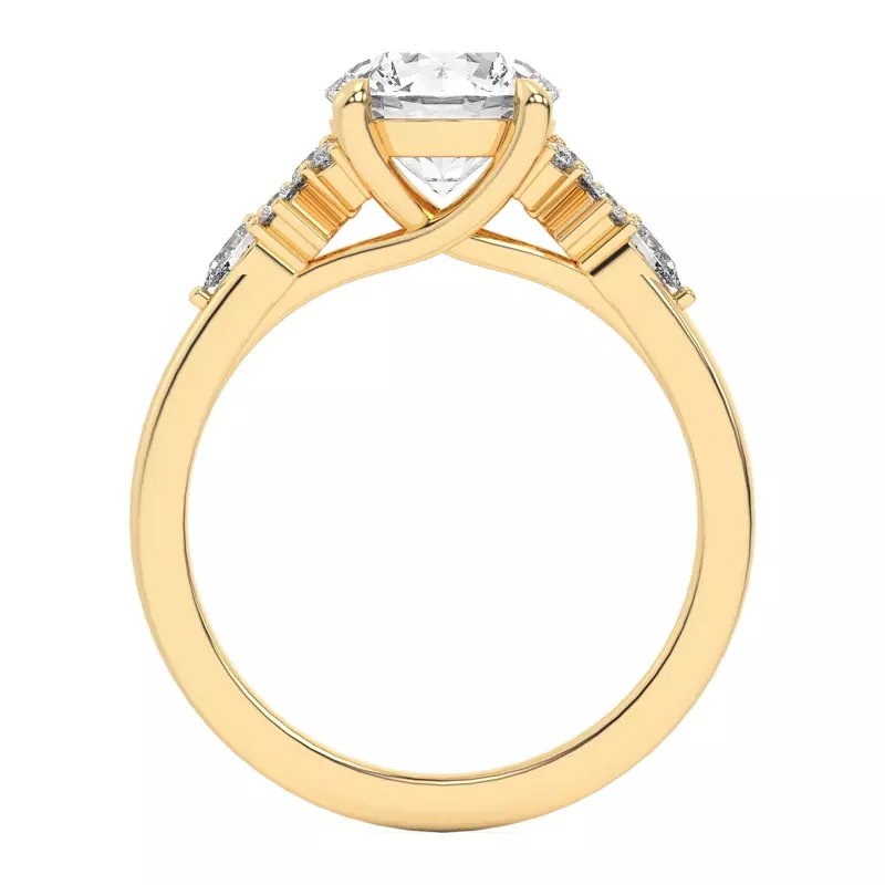 14K Yellow Gold Belinda Pear and Round Diamond Cluster Engagement Ring