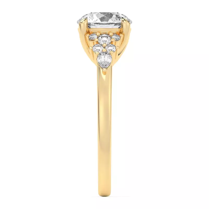14K Yellow Gold Belinda Pear and Round Diamond Cluster Engagement Ring