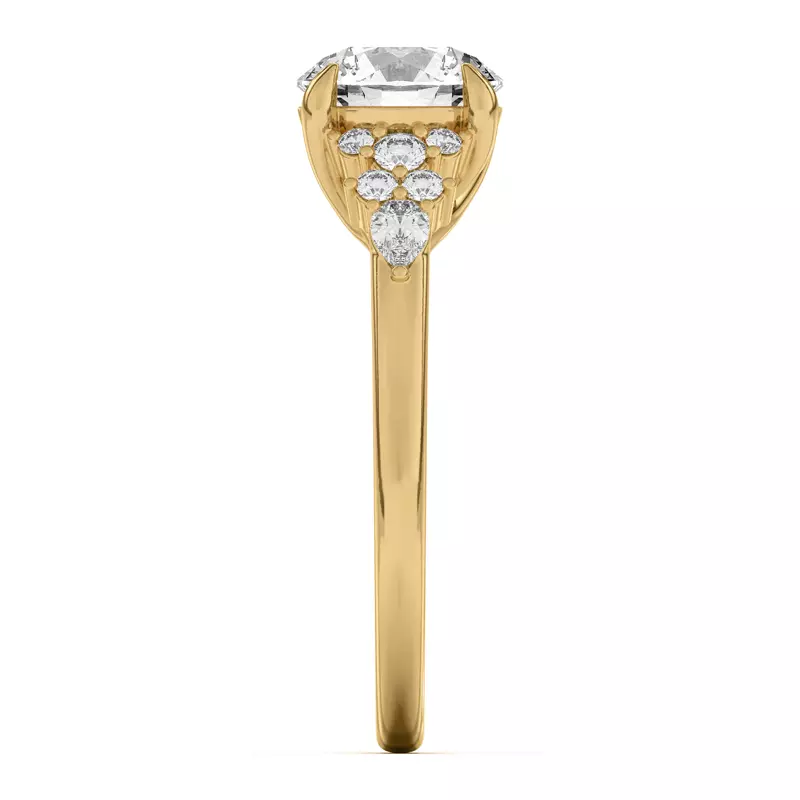 14K Yellow Gold Belinda Pear and Round Diamond Cluster Engagement Ring