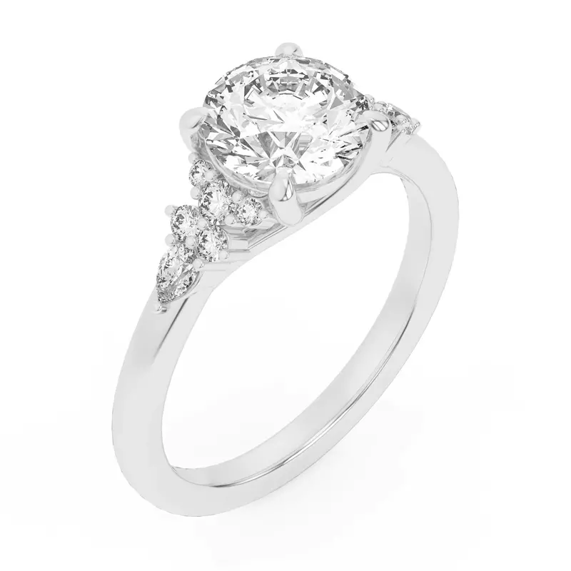 18K White Gold Belinda Pear and Round Diamond Cluster Engagement Ring