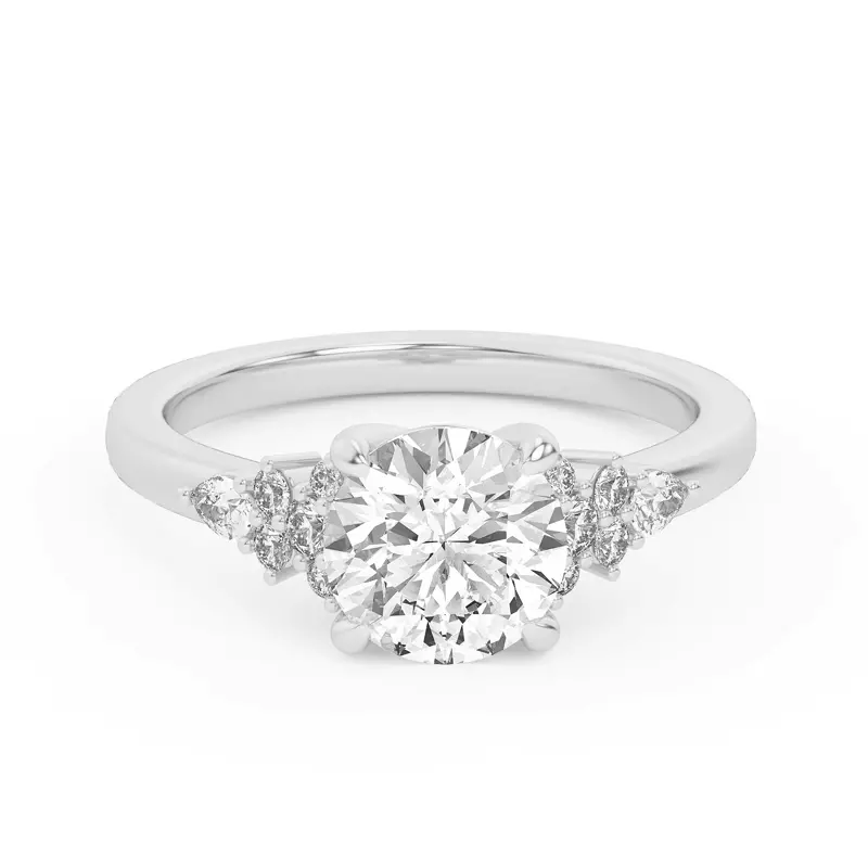 18K White Gold Belinda Pear and Round Diamond Cluster Engagement Ring