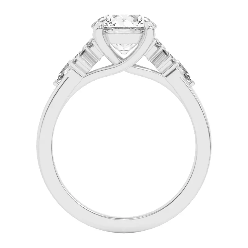 18K White Gold Belinda Pear and Round Diamond Cluster Engagement Ring