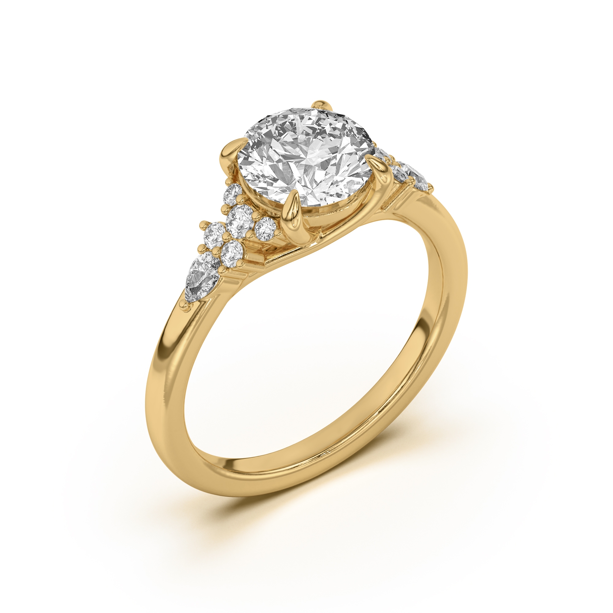 18K Yellow Gold Belinda Pear and Round Diamond Cluster Engagement Ring