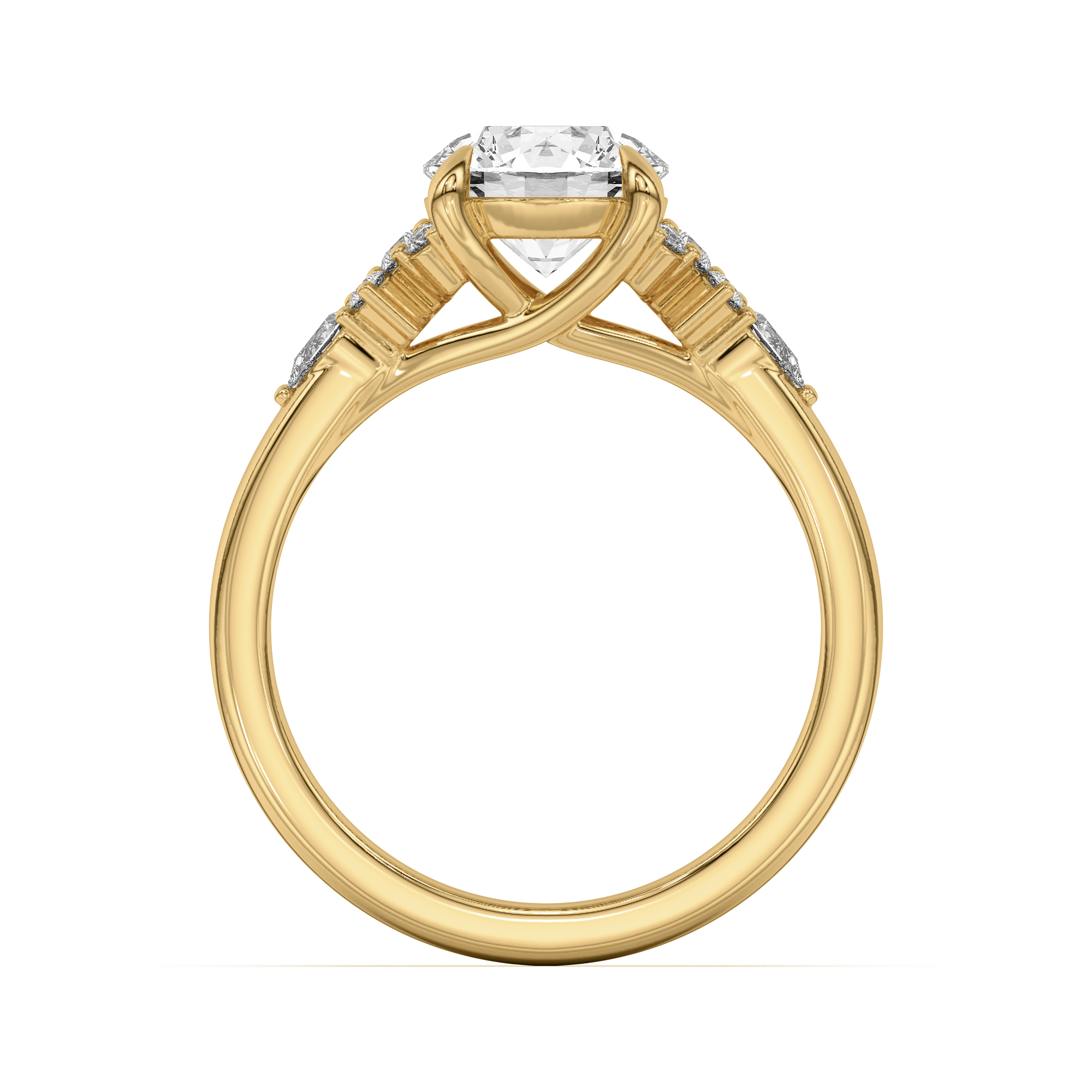 18K Yellow Gold Belinda Pear and Round Diamond Cluster Engagement Ring