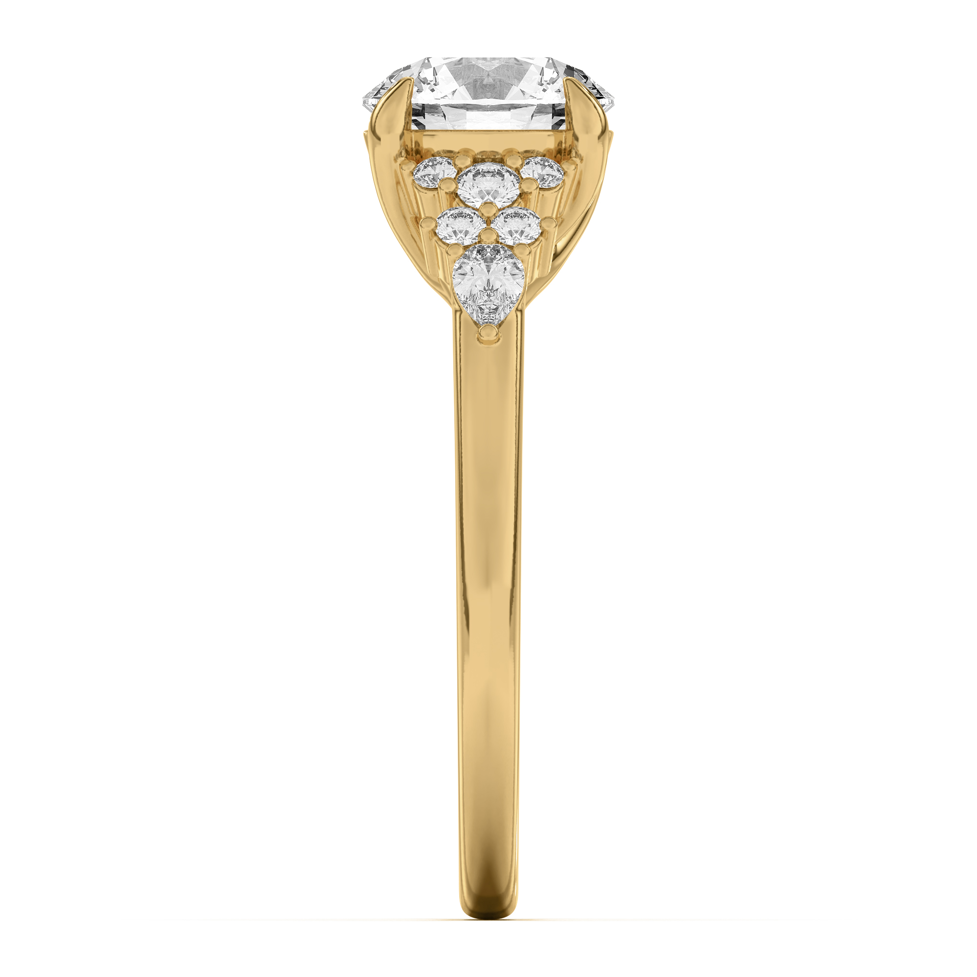 18K Yellow Gold Belinda Pear and Round Diamond Cluster Engagement Ring