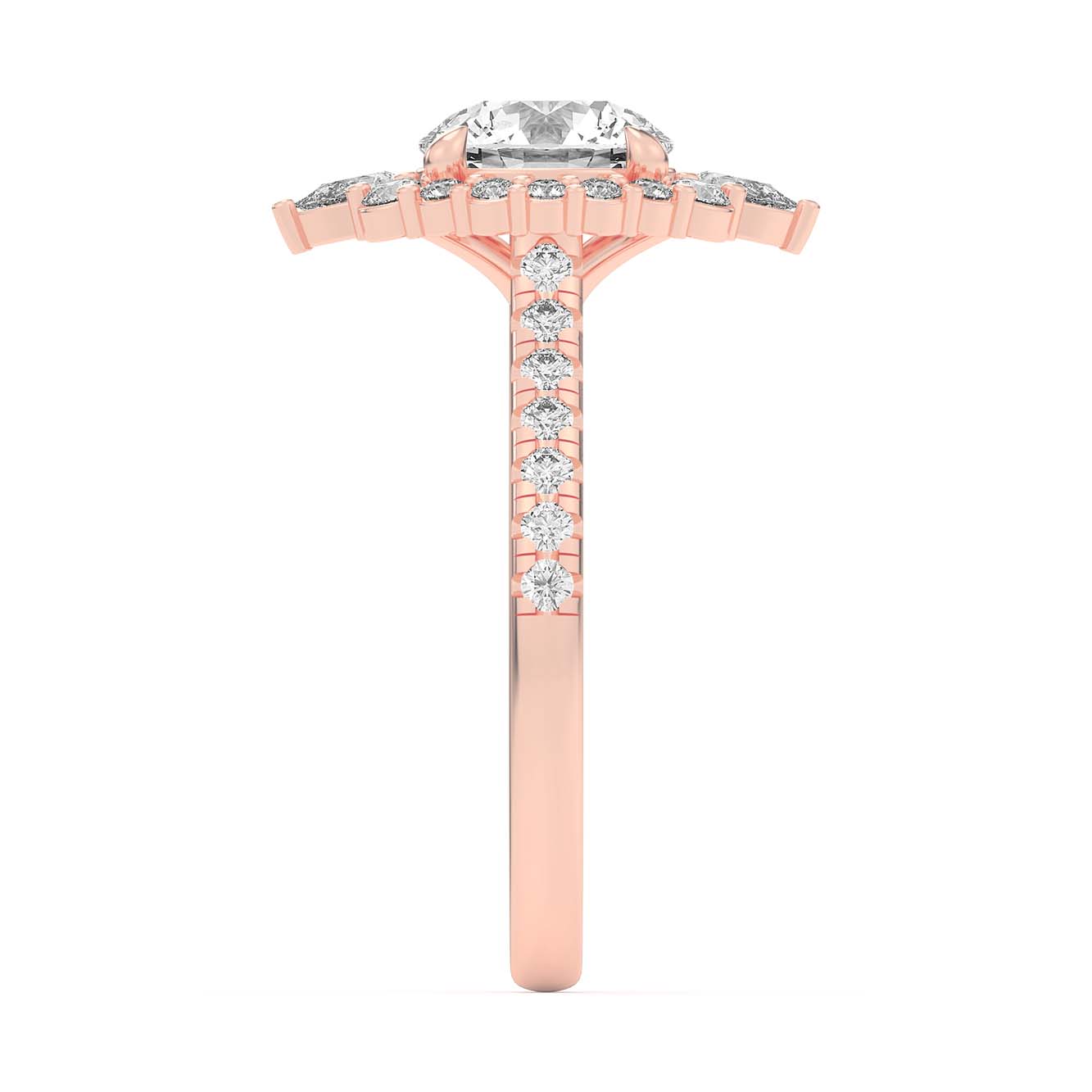 14K Rose Gold Lexa Round and Pear Diamond Halo Engagement Ring
