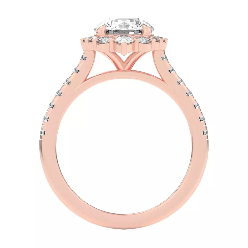 14K Rose Gold Lexa Round and Pear Diamond Halo Engagement Ring