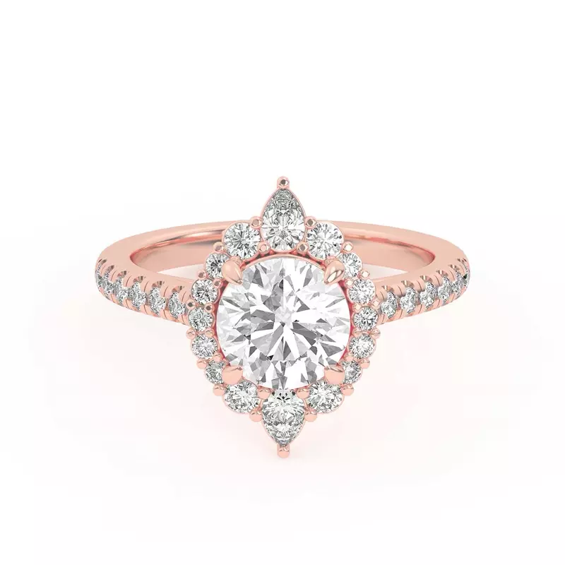 14K Rose Gold Lexa Round and Pear Diamond Halo Engagement Ring