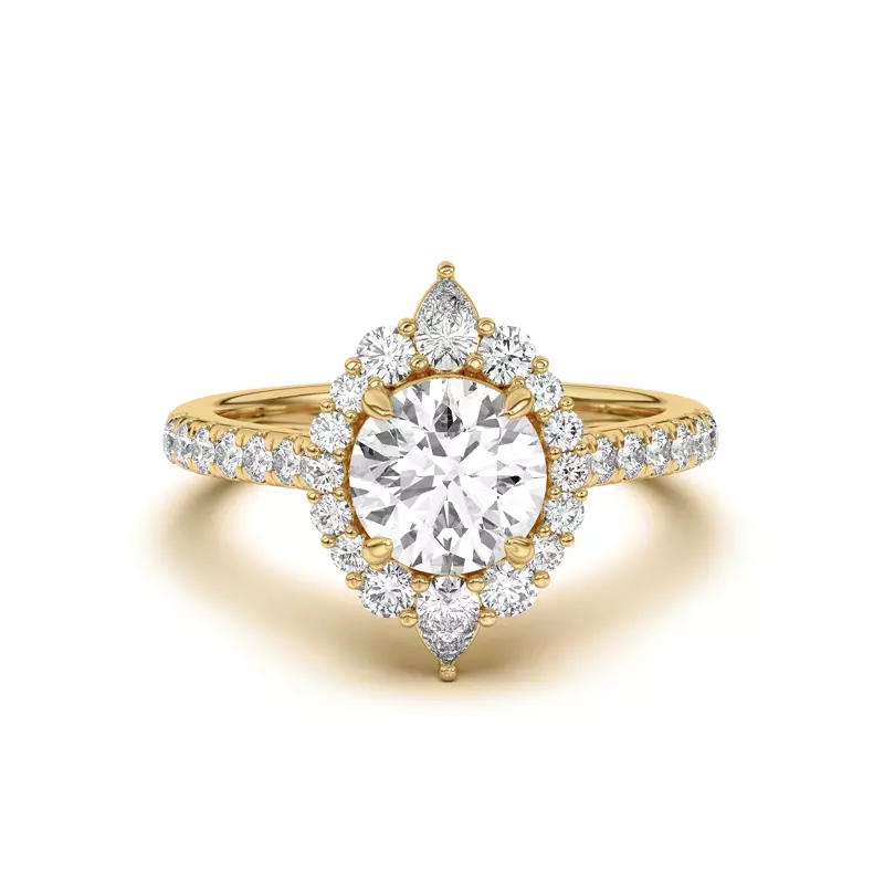 14K Yellow Gold Lexa Round and Pear Diamond Halo Engagement Ring