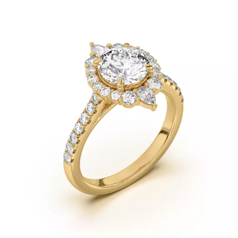 14K Yellow Gold Lexa Round and Pear Diamond Halo Engagement Ring