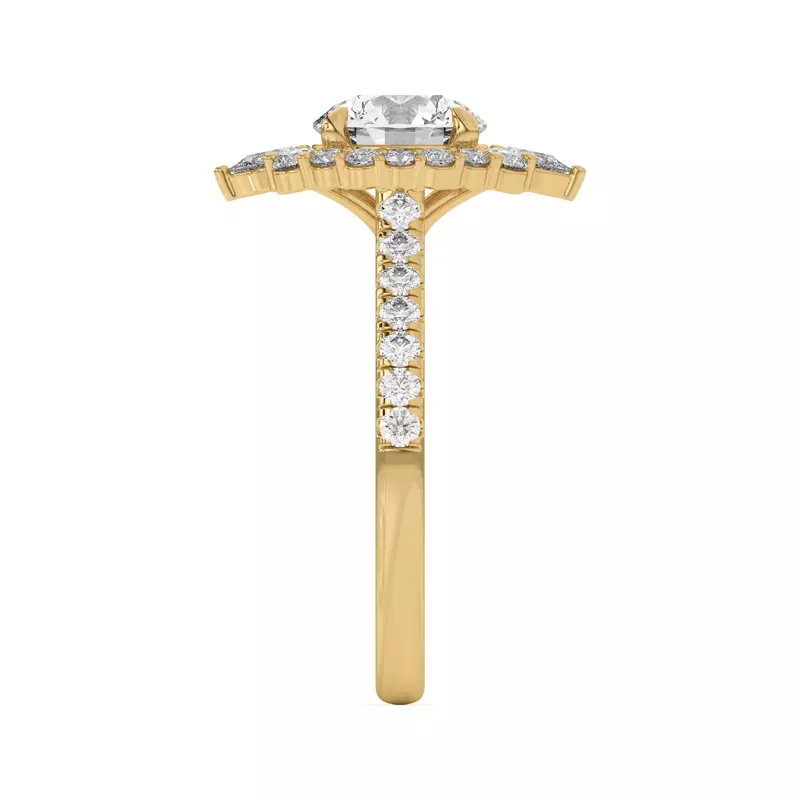 14K Yellow Gold Lexa Round and Pear Diamond Halo Engagement Ring