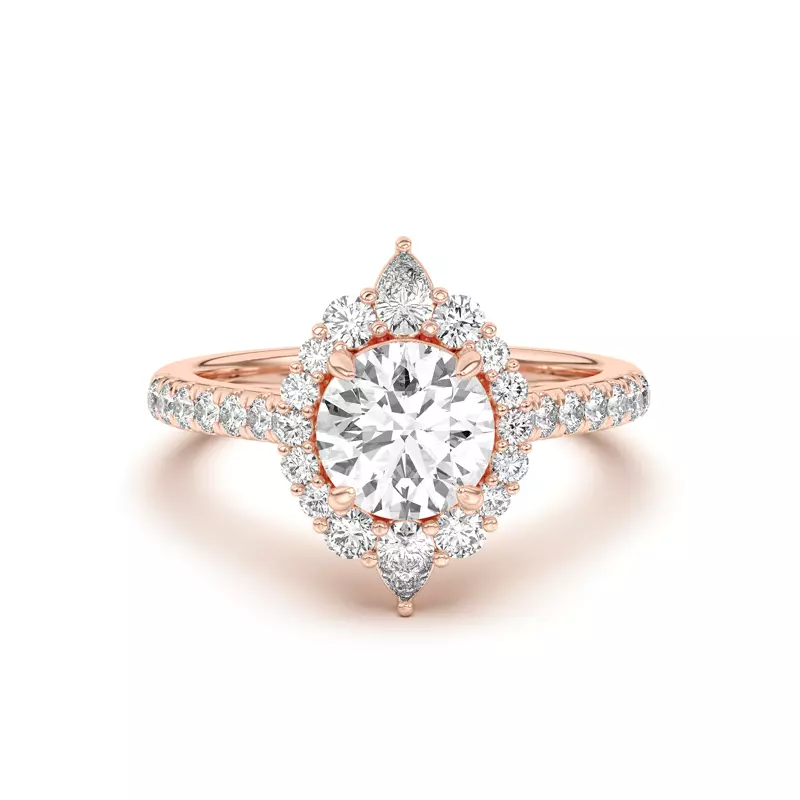 Lexa Round and Pear Diamond Halo Engagement Ring