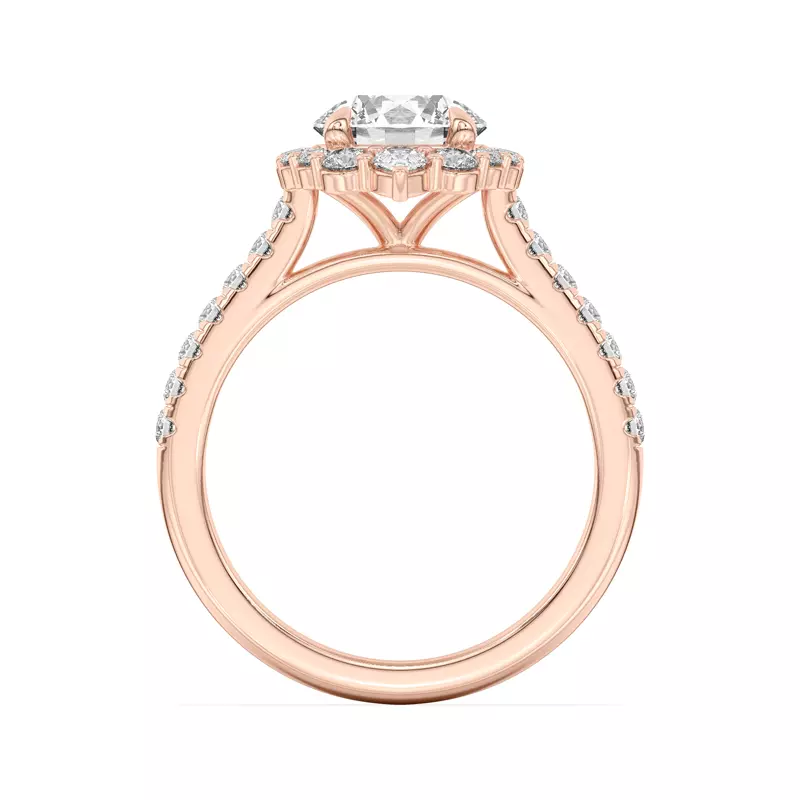 18K Rose Gold Lexa Round and Pear Diamond Halo Engagement Ring