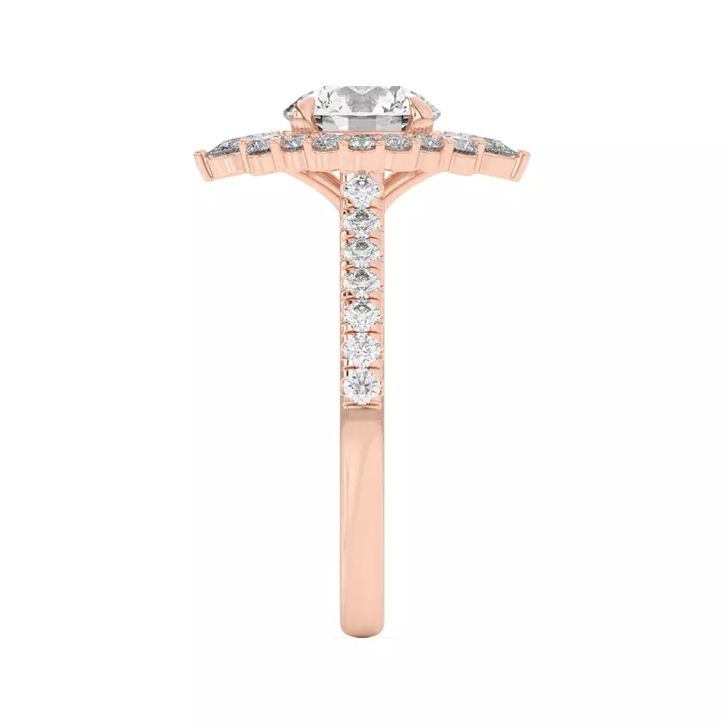 18K Rose Gold Lexa Round and Pear Diamond Halo Engagement Ring